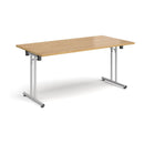 Dams rectangular folding leg table with straight foot rails in oak, featuring a silver frame and sturdy folding design.