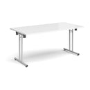 White rectangular folding leg table with straight foot rails by Dams, featuring a sturdy design and compact storage.