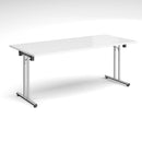 White rectangular folding leg table with straight foot rails by Dams, featuring chrome legs and a sturdy design.