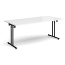White rectangular folding leg table with straight foot rails by Dams, showing a sturdy, functional design perfect for versatile use.
