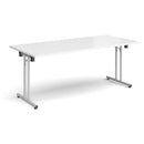 White rectangular folding leg table with straight foot rails by Dams, showing sturdy legs and smooth surface for versatile use.
