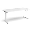 White rectangular folding leg table with straight foot rails by Dams, showing the sturdy design and smooth surface.