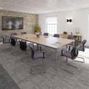 Dams Flexi 25 rectangular table with silver frame and grey oak tabletop, showcasing modern design and sturdy construction.