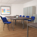 Dams Flexi 25 rectangular table with silver frame and grey oak tabletop, modern and sleek design for dining or workspace.