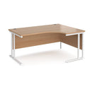 Dams Maestro 25 ergonomic desk with cantilever leg in beech wood finish, featuring a white frame and right-hand layout.