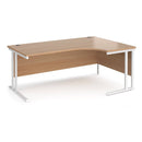 Dams Maestro 25 ergonomic desk with cantilever leg in beech wood finish, featuring a right-hand layout and white frame.