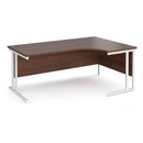 Dams Maestro 25 ergonomic walnut desk with cantilever leg, white finish, shown from the right side.
