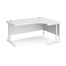 White Dams Maestro 25 ergonomic desk with cantilever legs, shown from the right side, featuring a spacious work surface.