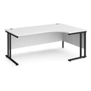 White Dams Maestro 25 ergonomic desk with cantilever leg, shown from the right side. Modern office furniture with clean design.