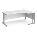 White Dams Maestro 25 ergonomic desk with cantilever leg, shown from the right side, featuring clean design and sturdy construction.