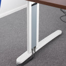 Dams TR10 ergonomic oak desk with sleek wooden surface and modern design, shown from a side inset view.