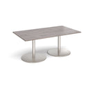 Dams Eternal rectangular boardroom table with grey oak finish, brushed steel legs, and sleek modern design.