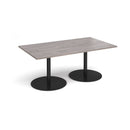Dams Eternal rectangular boardroom table in grey oak finish with brushed steel legs, ideal for modern office meetings.