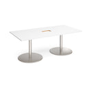 White rectangular Dams Eternal boardroom table with central cut-out for cable management, designed for professional office conference rooms.