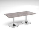 Dams rectangular boardroom table with grey oak finish, featuring a trumpet base, ideal for professional conference rooms.