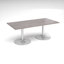 Dams Trumpet Base rectangular boardroom table in grey oak finish, featuring a modern design and sturdy rectangular tabletop.