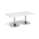 White rectangular boardroom table with Dams trumpet base, designed for professional meeting spaces.
