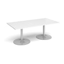 White rectangular Dams Trumpet Base Boardroom Table with sturdy metal legs, ideal for conference rooms and professional settings.