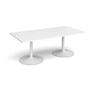 White rectangular Trumpet Base boardroom table by Dams, showcasing a sleek design with a smooth surface and sturdy base.