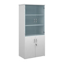 Dams Duo Combination Unit with glass upper doors in white, showcasing a modern storage cabinet with sleek design and glass panels.