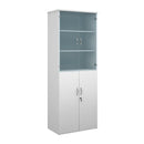 Dams duo combination unit with glass upper doors in white, showcasing a modern storage cabinet with sleek glass panels.
