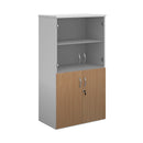 White and beech Duo combination unit with glass upper doors by Dams, showcasing its modern storage design and clear glass panels.