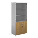 Dams Duo Combination Unit with glass upper doors in white and oak finish, showcasing a modern storage furniture piece.