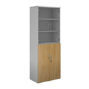 Dams Duo Combination Unit with glass upper doors in white and oak finish, showcasing a modern storage cabinet.