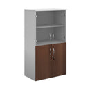 Dams Duo Combination Unit with glass upper doors in white and walnut finish, showcasing modern storage and display space.