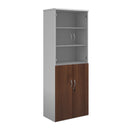 Dams Duo Combination Unit with glass upper doors in white and walnut finish, showcasing a modern living room storage solution.