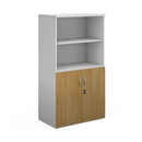 Dams Duo Combination Unit with open top in white and oak finish, featuring storage compartments and a sleek modern design.