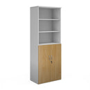 Dams Duo Combination Unit with open top in white and oak finish, featuring storage shelves and a sleek modern design.