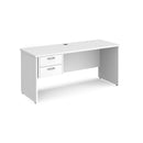 Dams Maestro 25 straight desk with beech finish, 600mm depth, fixed 2-drawer pedestal, and panel end leg.