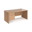 Dams Maestro 25 straight desk in beech finish with 800mm depth, fixed two-drawer pedestal, and panel end leg.