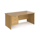 Dams Maestro 25 straight oak desk with 800mm depth, fixed two-drawer pedestal, and panel end leg for office workspace.