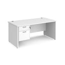 Dams Maestro 25 straight desk with 800mm depth, fixed 2-drawer pedestal, and panel end leg in white for office workspace.