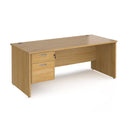 Dams Maestro 25 straight office desk in oak finish with 2-drawer pedestal and panel end legs, 1800mm length and 800mm depth