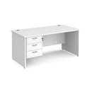 Dams Maestro 25 straight desk with beech finish, 800mm deep, fixed 3-drawer pedestal, and panel end leg for office workspace.