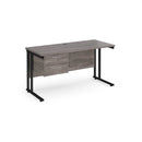Dams Maestro 25 straight desk in grey oak with black finish, 1400mm wide, featuring a fixed 2-drawer pedestal and cantilever legs.