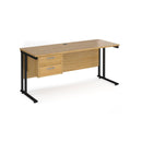 Dams Maestro 25 straight desk with oak and black finish, 600mm deep, fixed 2-drawer pedestal, cantilever legs, modern office furniture