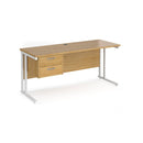 Dams Maestro 25 straight desk with white oak finish, 600mm deep, fixed 2-drawer pedestal, cantilever leg design.