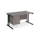 Dams Maestro 25 straight desk in grey oak with black finish, 800mm deep, fixed 2-drawer pedestal, cantilever legs, 1400mm wide