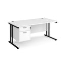White and black Maestro 25 straight desk with 800mm depth, fixed 2-drawer pedestal, and cantilever legs by Dams