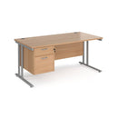 Dams Maestro 25 straight desk in beech with silver finish, 800mm deep, fixed 2-drawer pedestal, cantilever legs.