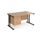 Beige and black Maestro 25 straight desk with 800mm depth, fixed 3-drawer pedestal, and cantilever legs by Dams.