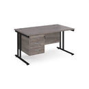 Dams Maestro 25 straight desk in grey oak finish with 3-drawer pedestal and cantilever legs, 800mm deep, 1400mm wide.