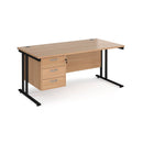 Dams Maestro 25 straight desk with black beech finish, 800mm depth, fixed 3-drawer pedestal, and cantilever legs.