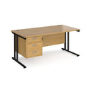 Dams Maestro 25 straight office desk in oak black finish with fixed 3-drawer pedestal and cantilever legs, 1600mm wide.