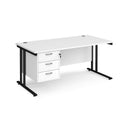 Dams Maestro 25 straight desk with 800mm depth, fixed 3-drawer pedestal, black and white finish, and cantilever leg design.