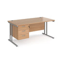 Dams Maestro 25 straight desk with fixed 3-drawer pedestal, 800mm depth, cantilever legs, in beech silver finish